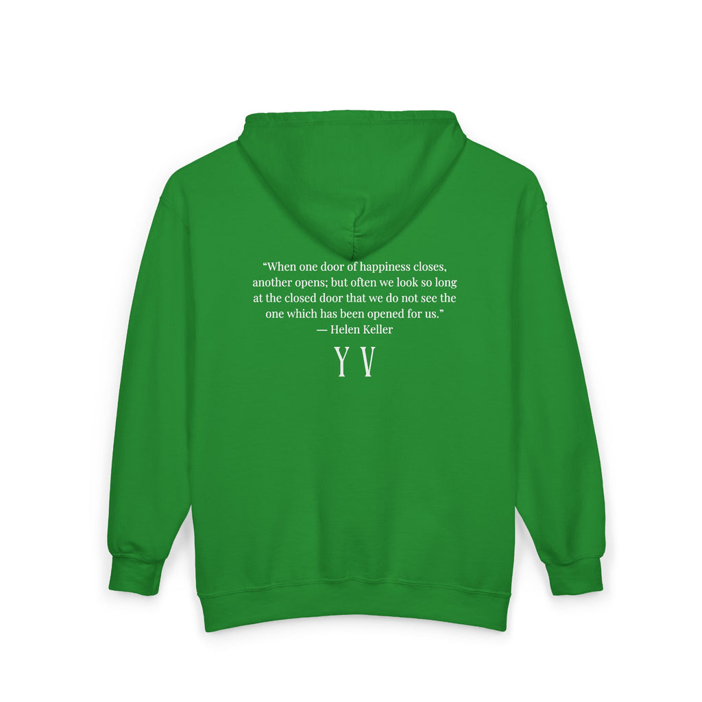 Unisex Heavy Blend™ Full Zip Hooded Sweatshirt -“When one door of happiness closes, another opens; but often we look so long at the closed door that we do not see the one which has been opened for us...