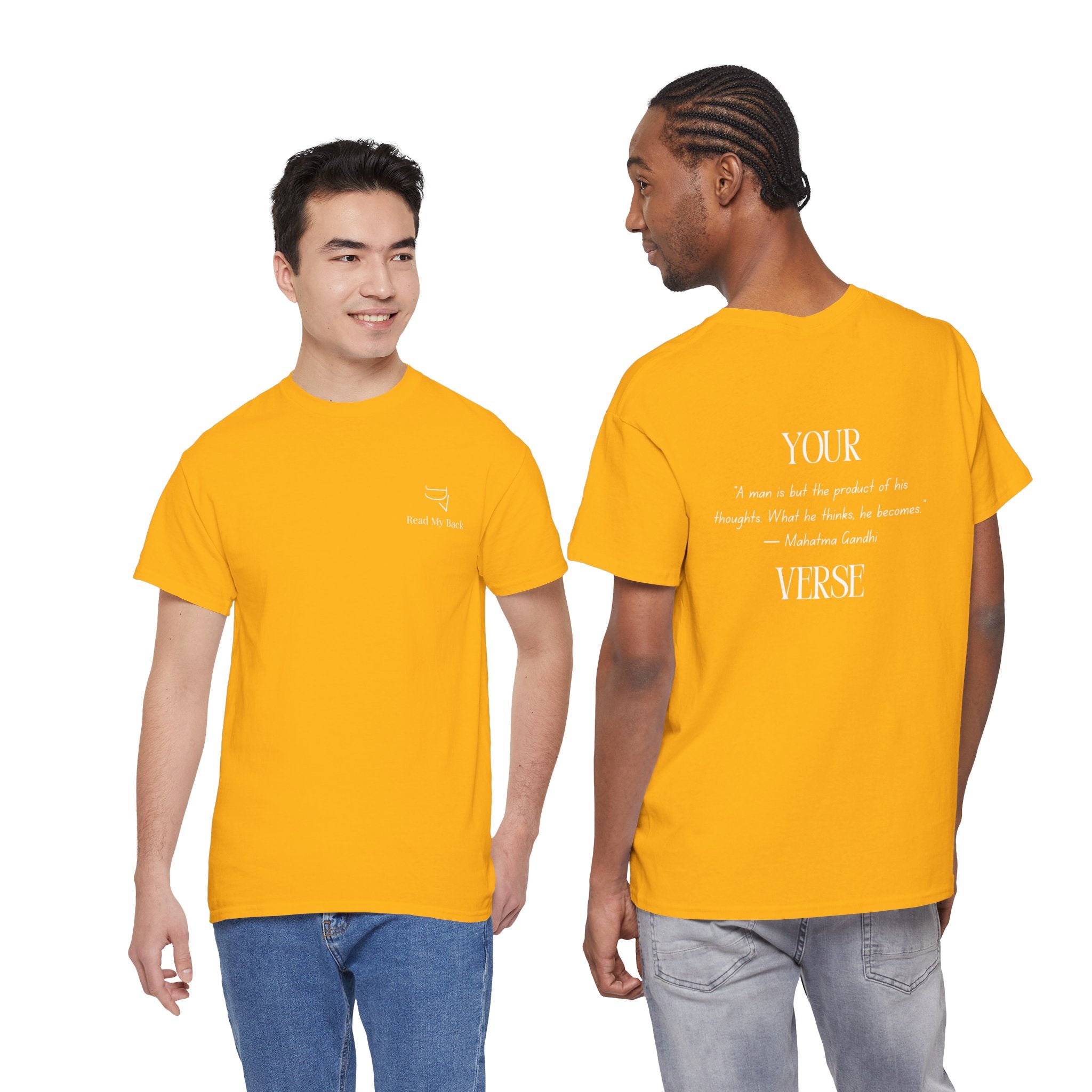 Unisex Heavy Cotton Tee — “A man is but the product of his thoughts. What he thinks, he becomes.”