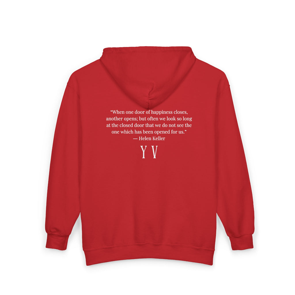 Unisex Heavy Blend™ Full Zip Hooded Sweatshirt -“When one door of happiness closes, another opens; but often we look so long at the closed door that we do not see the one which has been opened for us...