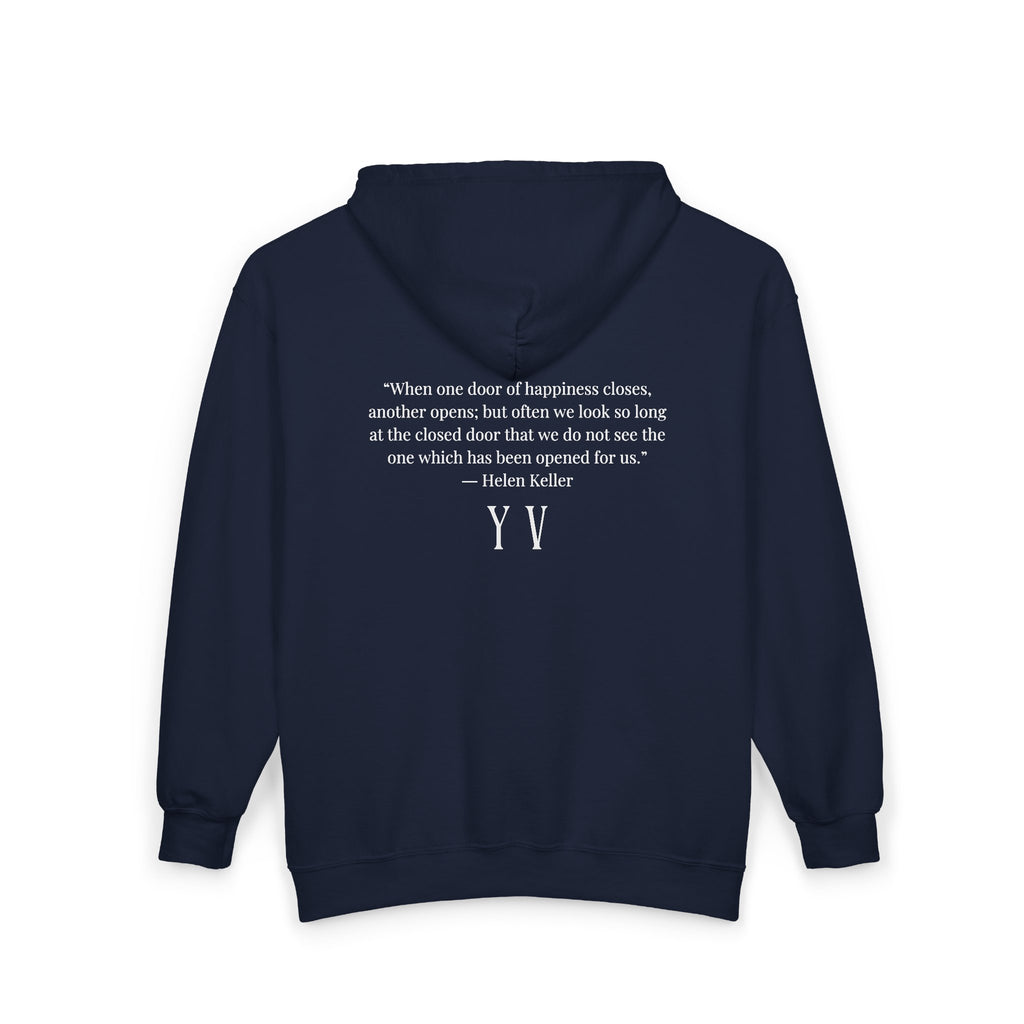 Unisex Heavy Blend™ Full Zip Hooded Sweatshirt -“When one door of happiness closes, another opens; but often we look so long at the closed door that we do not see the one which has been opened for us...