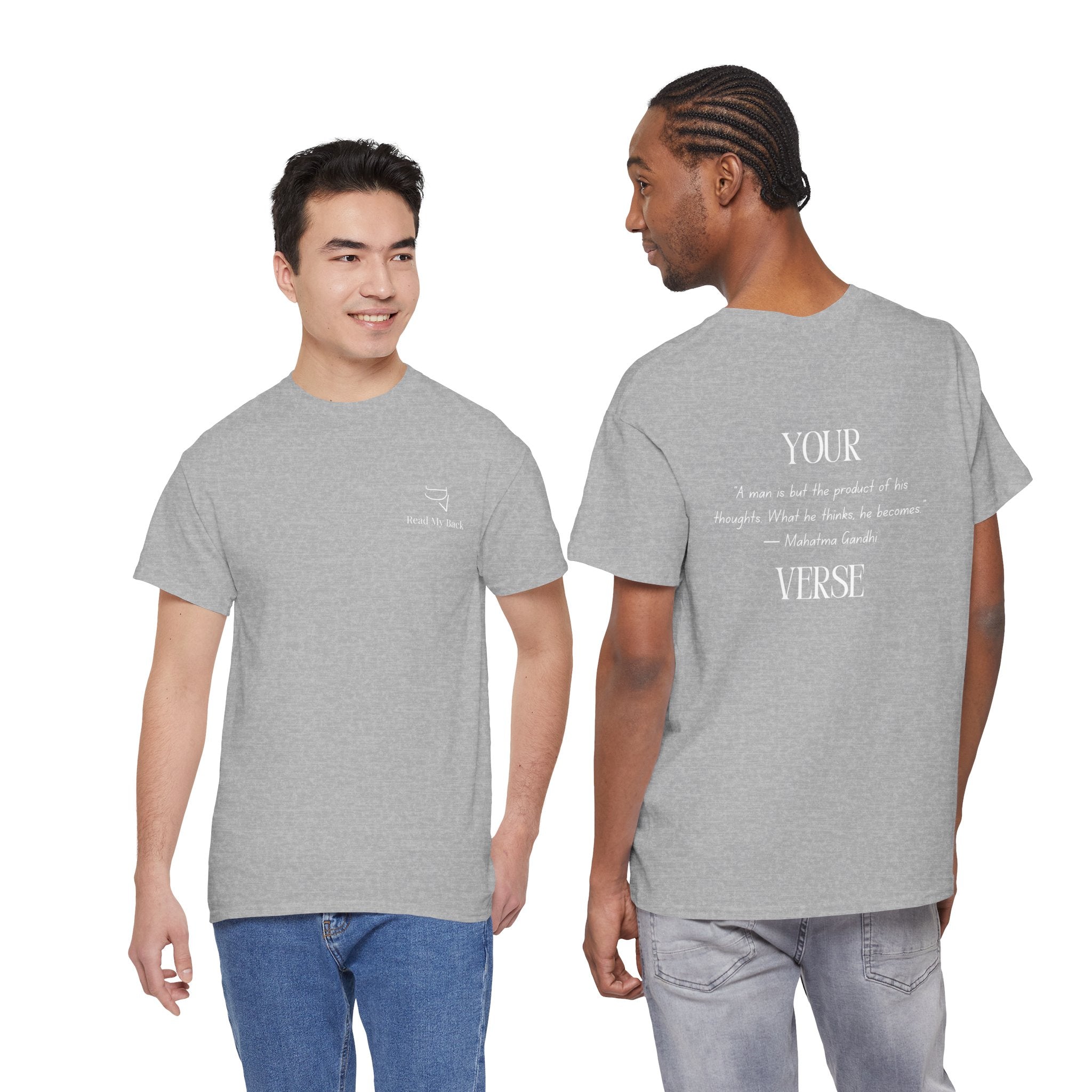 Unisex Heavy Cotton Tee — “A man is but the product of his thoughts. What he thinks, he becomes.”
