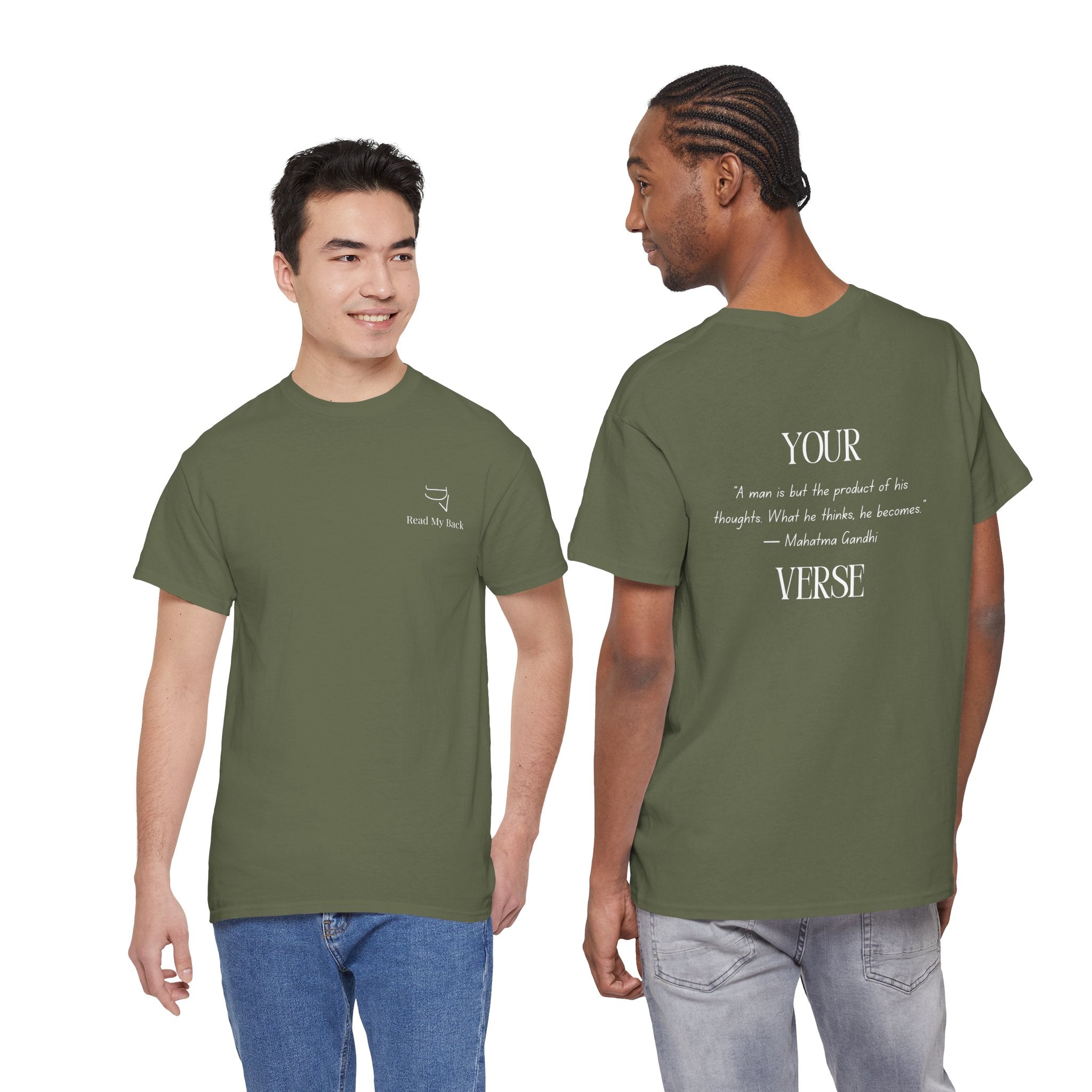 Unisex Heavy Cotton Tee — “A man is but the product of his thoughts. What he thinks, he becomes.”
