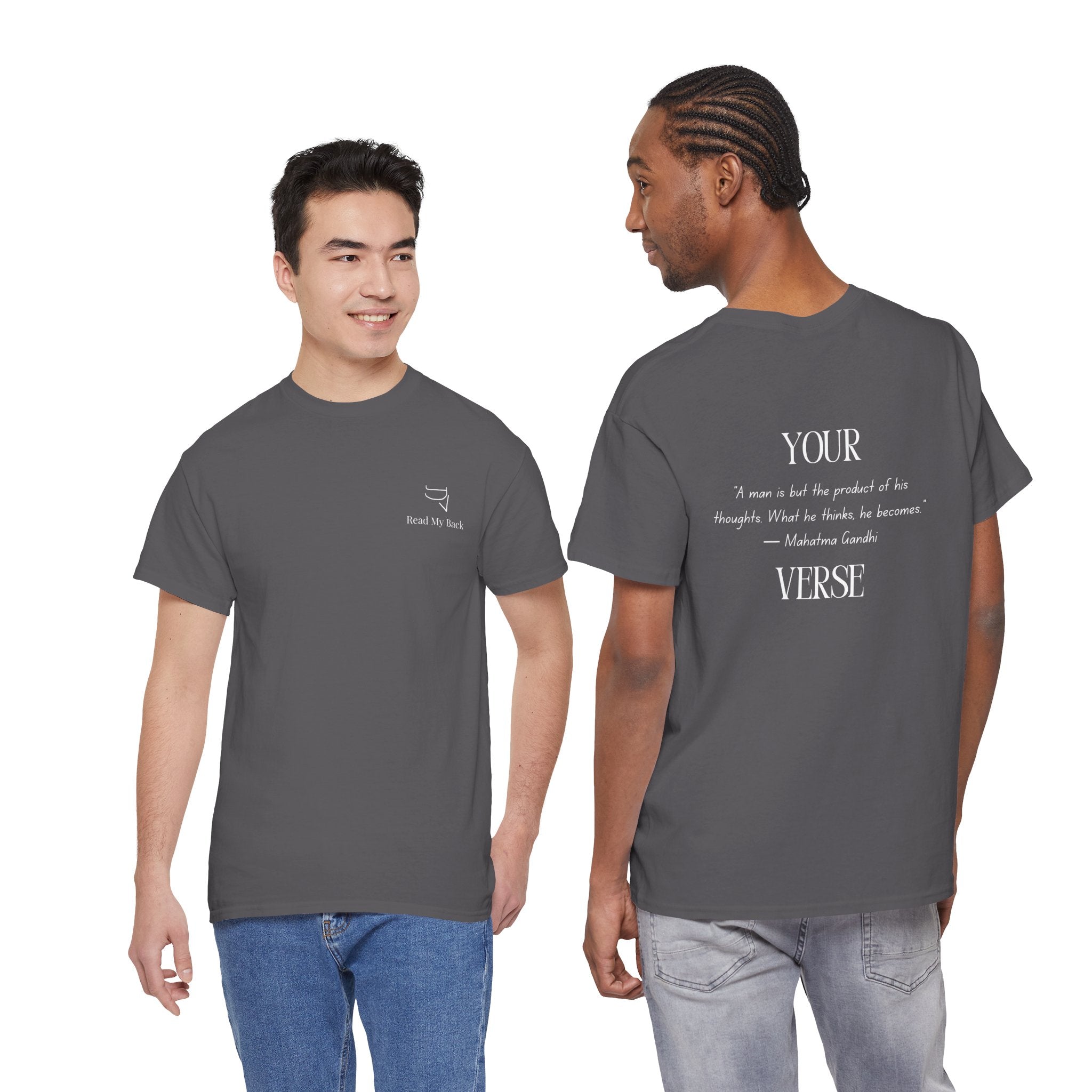 Unisex Heavy Cotton Tee — “A man is but the product of his thoughts. What he thinks, he becomes.”