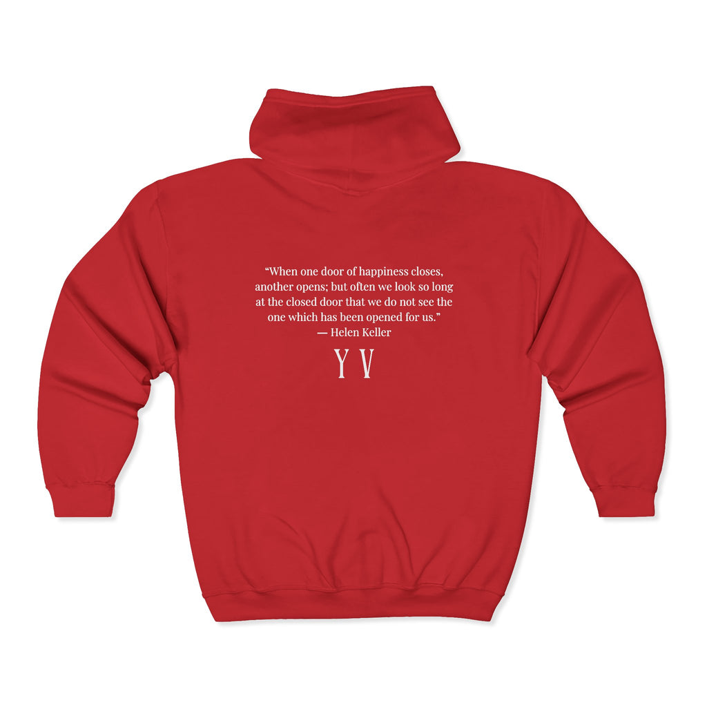 Unisex Heavy Blend™ Full Zip Hooded Sweatshirt -“When one door of happiness closes, another opens; but often we look so long at the closed door that we do not see the one which has been opened for us...