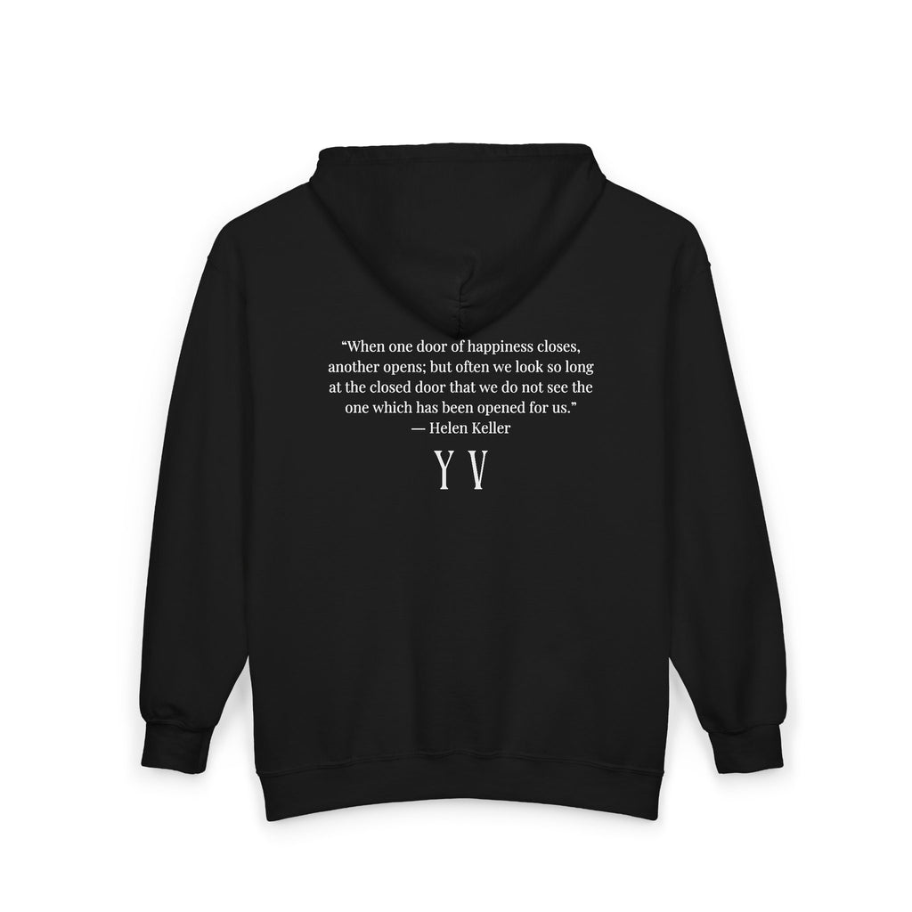Unisex Heavy Blend™ Full Zip Hooded Sweatshirt -“When one door of happiness closes, another opens; but often we look so long at the closed door that we do not see the one which has been opened for us...