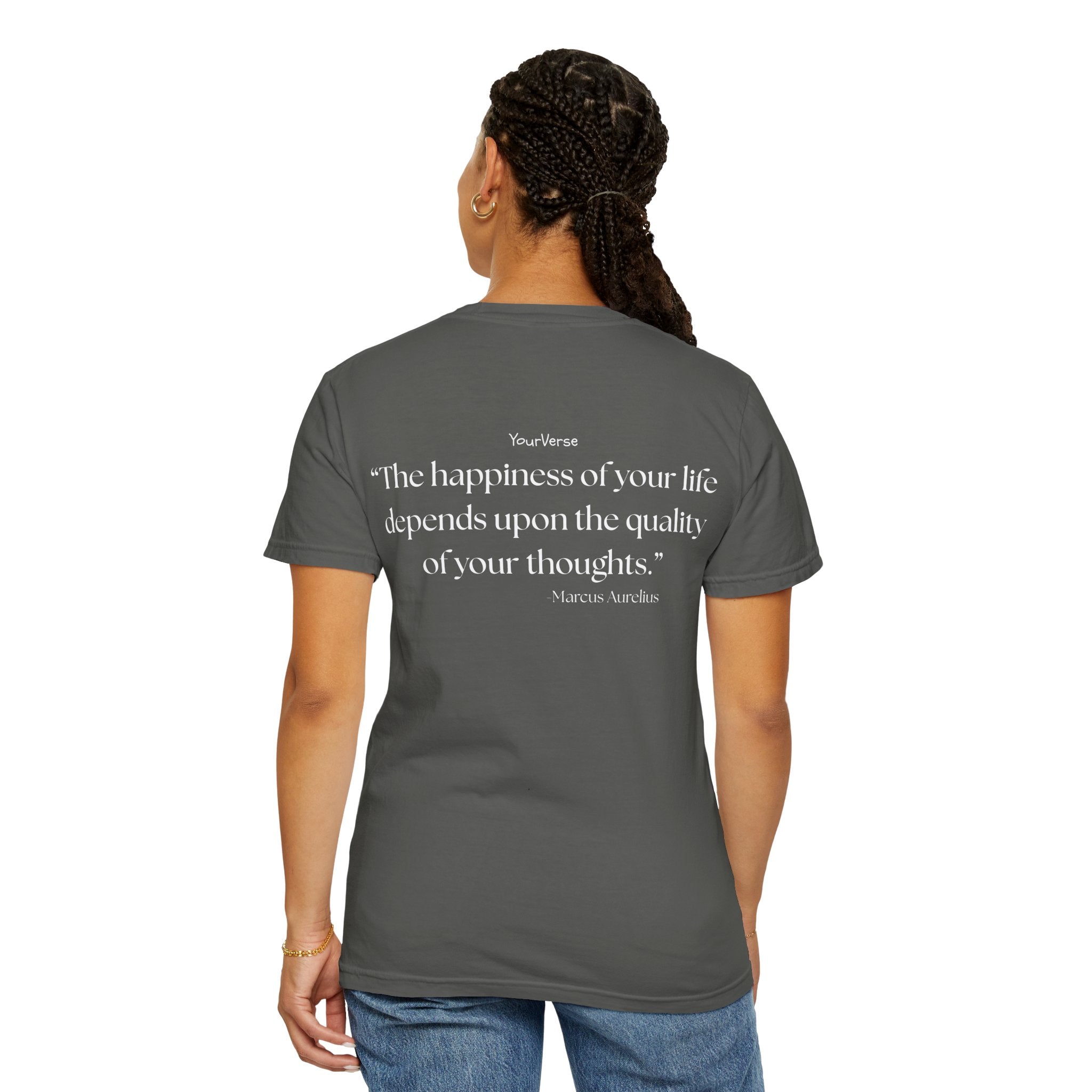 Unisex Heavy Cotton Tee — "The happiness of your life depends upon the quality of your thoughts."