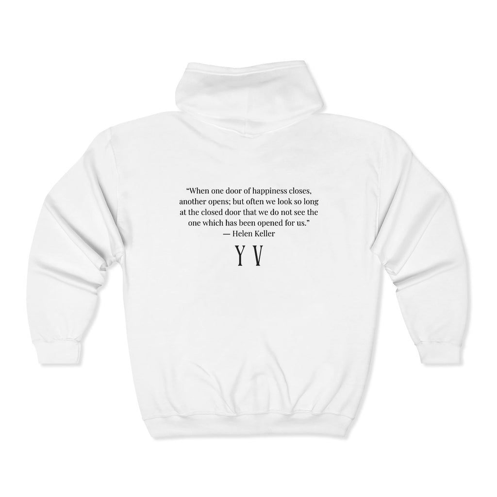 Unisex Heavy Blend™ Full Zip Hooded Sweatshirt -“When one door of happiness closes, another opens; but often we look so long at the closed door that we do not see the one which has been opened for us...